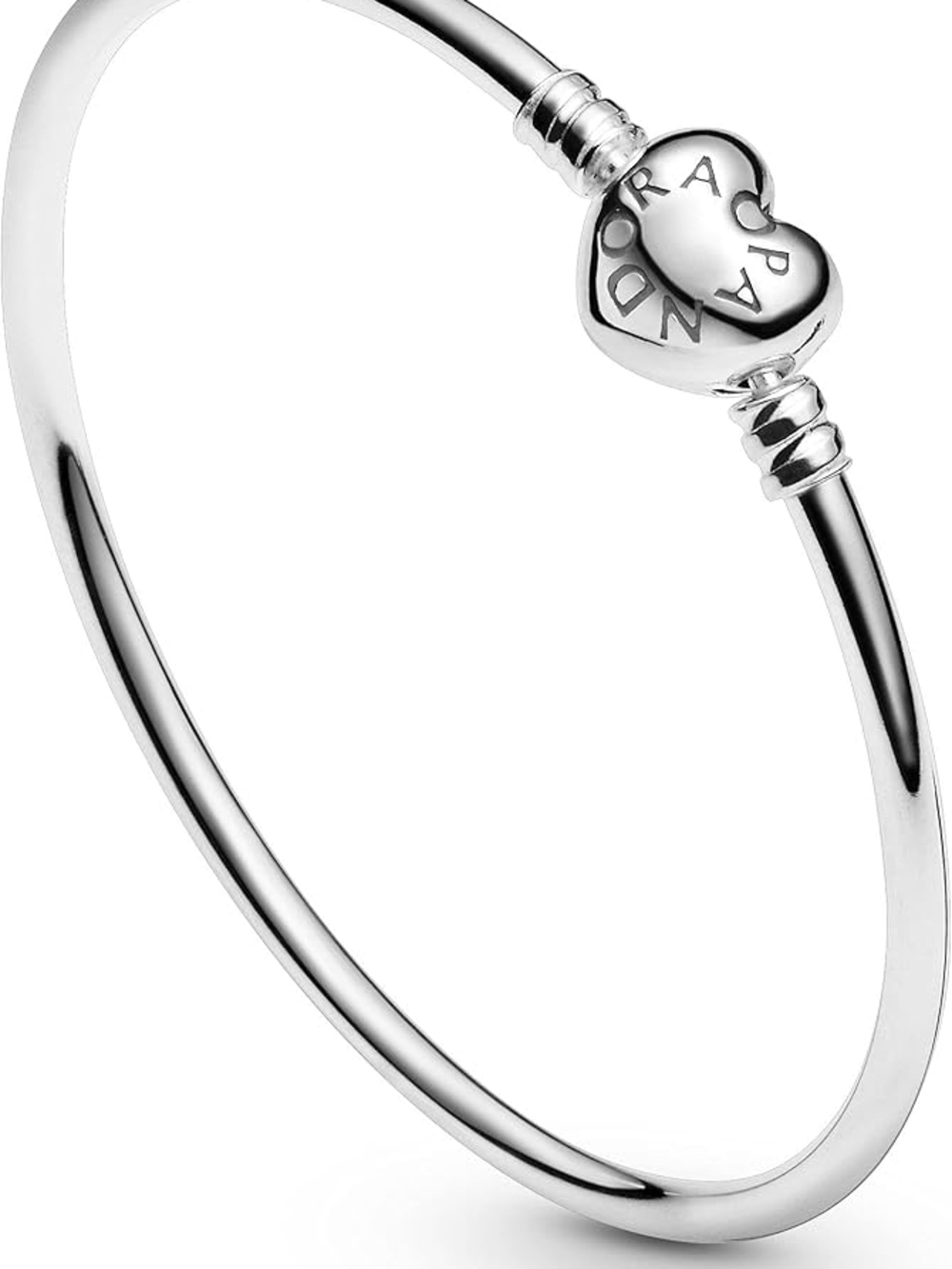 Pandora Polished Silver Heart-Closure Bangle Charm Bracelet